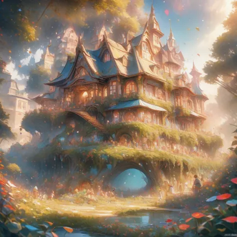 house built from trees，exist，so many elves（（best quality））， （（intricate details））， （（surrealism））（8k）