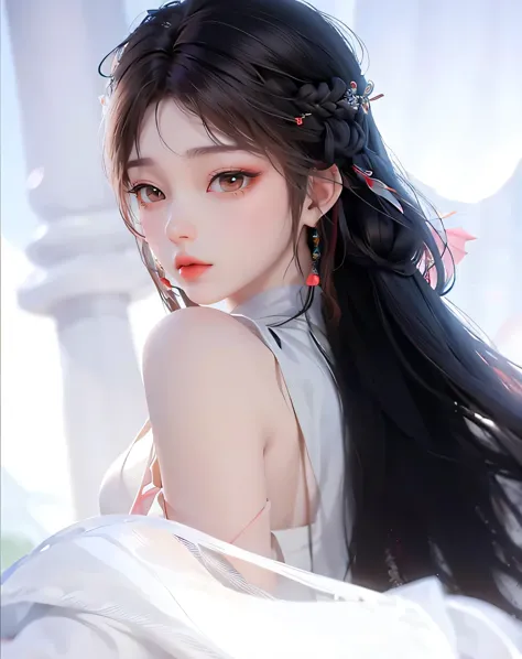 a close up of a Jennie Kim with long hair wearing a white dress, beautiful south korean woman, jingna zhang, sha xi, hwang se - ...