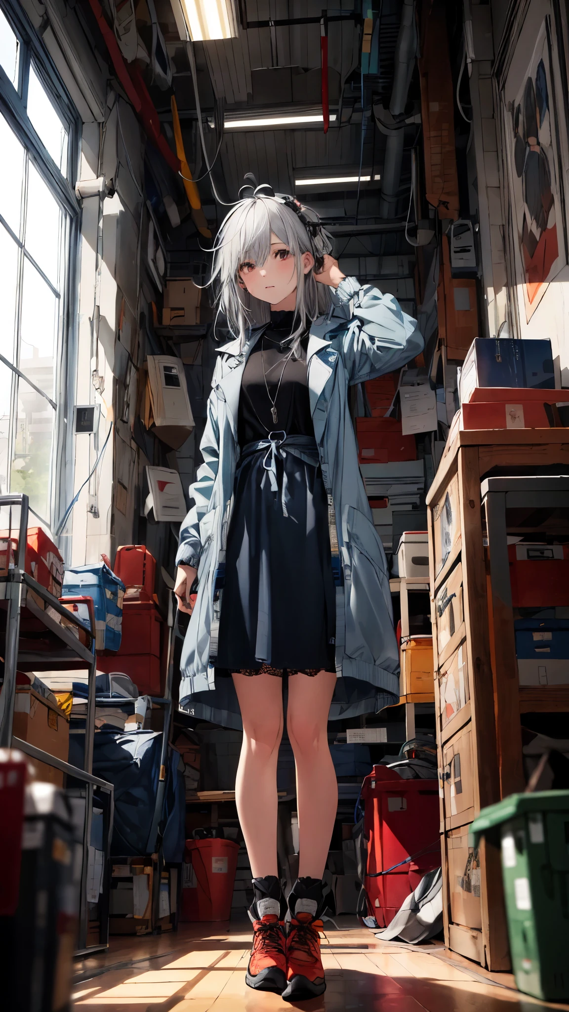 ((masterpiece, highest quality, Super fine, High resolution)), alone, Beautiful girl with gray hair，Straight hair on top of head，Lace-up Blue, prayer,