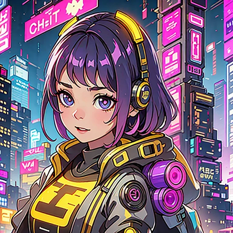 Gros plan latéral，un gros plan d&#39;un robot avec une tête brillante et un fond violet, cybermécanique, in style of bip, pikachu cyberpunk, style hybrid mix of bip, 3 d render bip, joli robot épique élaboré, bip masterpiece, style artistique cyberpunk, robot jaune, bip!!, cyber steampunk 8k 3j（（（avenir）））（Angle de vue du téléobjectif）（basculement）