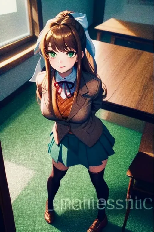 (masterpiece), best quality, expressive eyes, perfect face, highres, ddlcmonika, blunt bangs, brown hair, (green eyes:1.5), long...