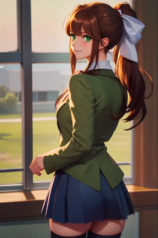 (masterpiece), best quality, expressive eyes, perfect face, highres, ddlcmonika, blunt bangs, brown hair, (green eyes:1.5), long...