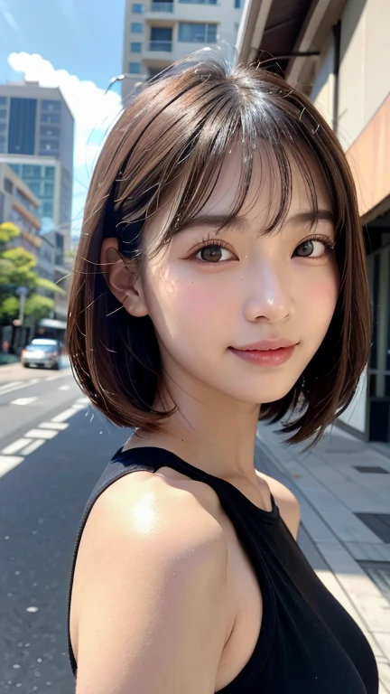 (((肩までの長さの茶色のストレートショートボブ)))、(((彼女の背景はハワイのダウンタウン.、ヘアサロンでモデルのようにポーズをとる.)))、(((カジュアルな黒の冬のストリートファッション)))、顔のクローズアップ、日本人と韓国人のハーフ、18歳の少女、独立した、前を向いて、軽いアイメイク、茶色の髪色、フラット 、風に吹かれる髪、女優の質、光沢のある, 超リアルな顔、笑顔の表情、潤んだ目、見上げる、落ち着いた照明効果、 超リアルなキャプチャ、非常に詳細、高解像度 16k 人間の皮膚のクローズアップ。肌の質感は自然でなければならない、毛穴が見えるほど詳細でなければなりません、肌は健康です、均一なトーンでなければならない、自然光と色を使う、モデルエージェンシーが撮影した高品質の写真&#39;専属カメラマン、笑顔
