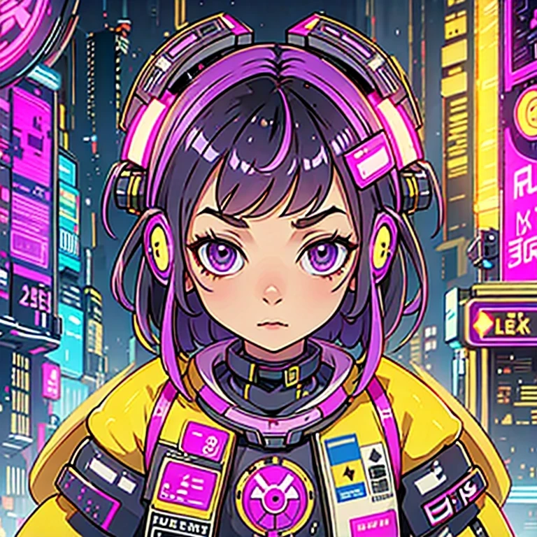 （（（vue de côté）））Gros plan latéral，un gros plan d&#39;un robot avec une tête brillante et un fond violet, cybermécanique, in style of bip, pikachu cyberpunk, style hybrid mix of bip, 3 d render bip, joli robot épique élaboré, bip masterpiece, style artistique cyberpunk, robot jaune, bip!!, cyber steampunk 8k 3j（（（avenir）））（Angle de vue du téléobjectif）（basculement）