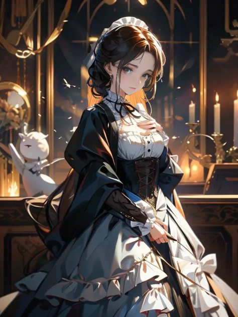 Beautiful woman in intricate Romantic Victorian Gothic Outfit