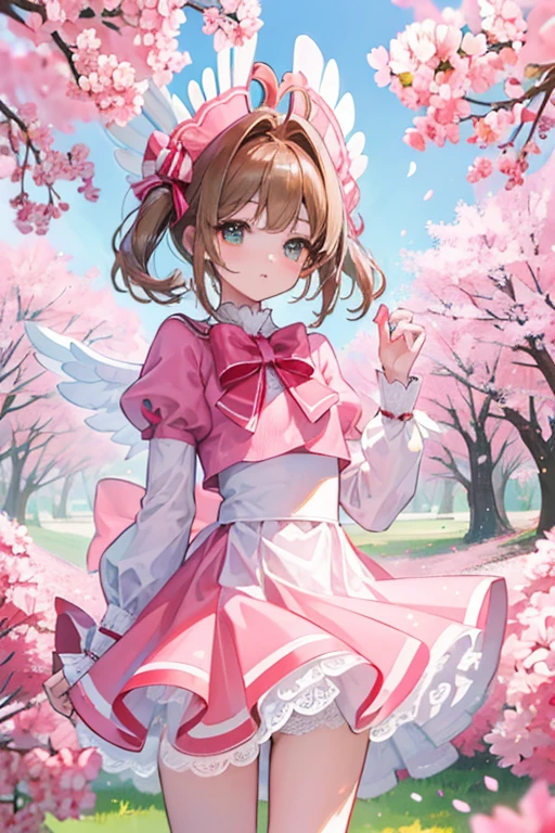 1 girl, masterpiece, highest quality, 8K, detailed skin texture, fine cloth texture, Beautiful and dense face, intricate details, Super detailed, cardcaptor_cherry blossoms, white panties