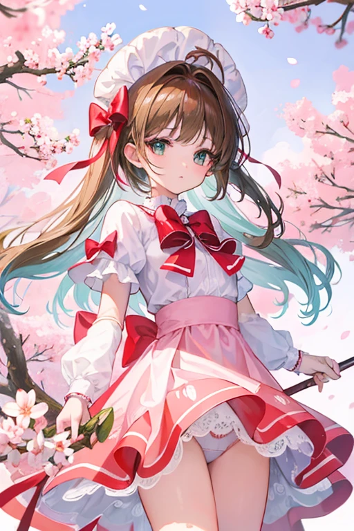 1 girl, masterpiece, highest quality, 8K, detailed skin texture, fine cloth texture, Beautiful and dense face, intricate details, Super detailed, cardcaptor_cherry blossoms, white panties