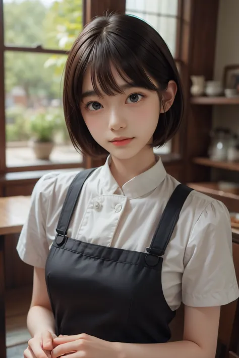 ((sfw: 1.4)), ((detailed face,  professional photography)), ((sfw, chef uniform, extra short hair, sidelocks-hair, 1 girl)), ult...