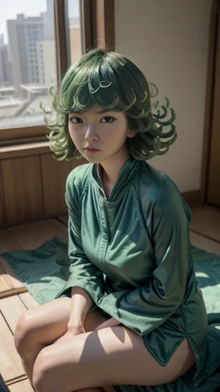 (masterpiece, best quality:1.2), solo, 1girl, tatsumaki, unamused, closed mouth, looking a viewer, sitting, she wore dunhuang fl...