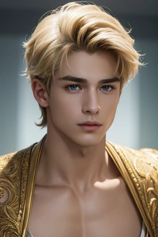 Photorealistic, ((best quality)), ((masterpiece)), (detailed), masculine portrait of a young boy, 18-year-old male models, professional lighting, dramatic light, handsome 1boy , (thin lips:1.3), masterpiece, pale skin,(strong jaw:1), Portrait of a 18 year old young man, medieval clothing holder, king, medieval European prince clothing, white skin, extremely pale skin, blonde boy, european boy, blonde hair, nordic young boy, nordic blonde, handsome supermodel, top model, Greek profile, young greek god, sublime beauty, delicate facial features, beautiful facial features, Greek face, strong jaw, attractive boy, , cinematographic, best quality, sharpness, focus on the boy, anatomical perfection, golden ratio, perfect symmetry, facial symmetry, body symmetry, cinematographic light, ultra detailed, hyper realistic, strong jaw, beautiful eyes, cinematographic portrait, cinematographic quality, short hair, beautiful vision, exaltation of beauty