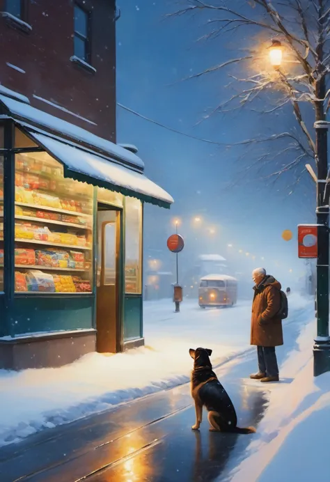 （masterpiece，photography，lifelike，）winter，heavy snow，snow，late night，Convenience store at night，supermarket，Huge glass windows，T...