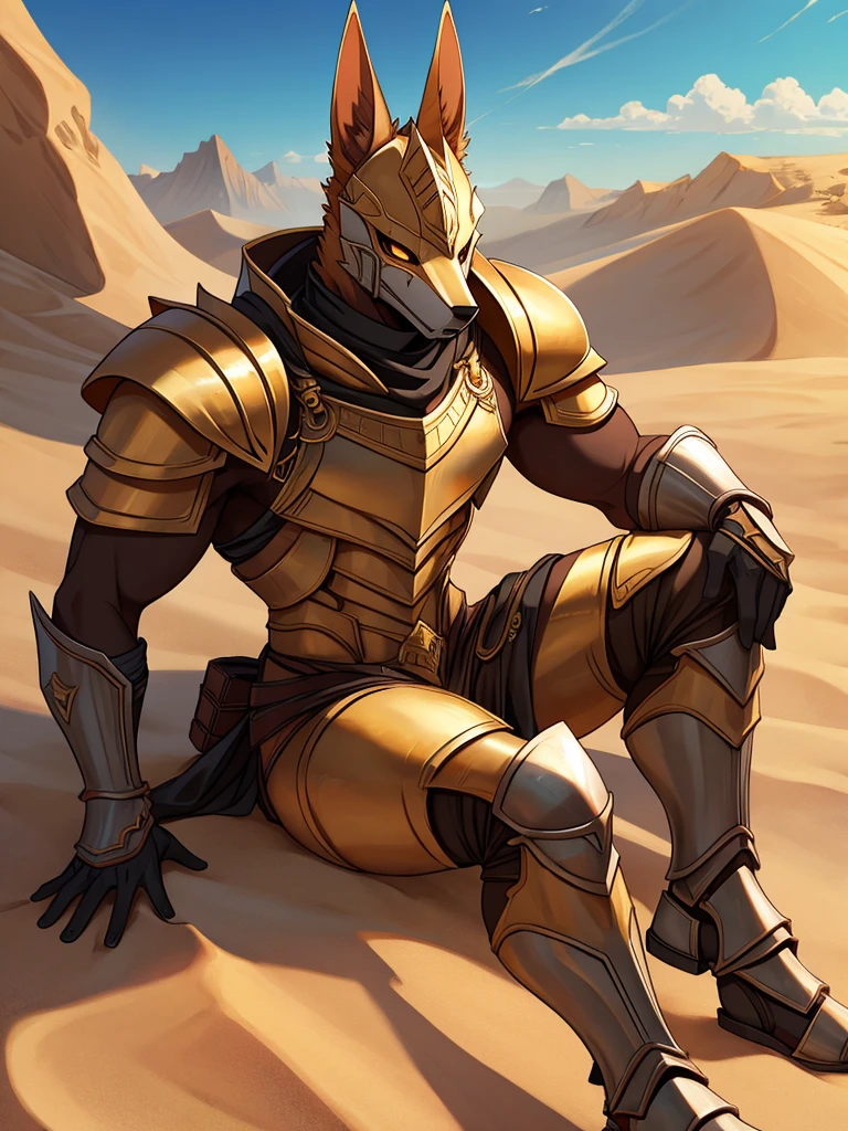 The God of Sand, jackal, anthro, armor, jackal head