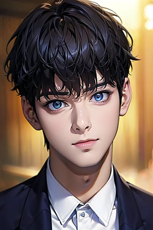 masterpiece, masterpiece_portrait, distinct, distinct_image, high_resolution, highres, high_quality_anime, high_quality, hyper_detail, finely_detailed,4K, men, ChaEunWu, a man in a suit, blue suit,perfect_face, perfect_eyes,