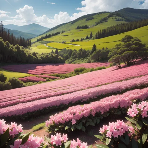 best quality，actual，real life，photography，masterpiece，best quality，tea tree field，rhododendron