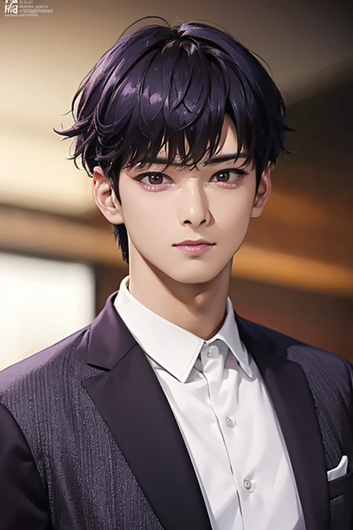 masterpiece, masterpiece_portrait, distinct, distinct_image, high_resolution, highres, high_quality_anime, high_quality, hyper_detail, finely_detailed,4K, men, ChaEunWu, a man in a suit, purple suit,