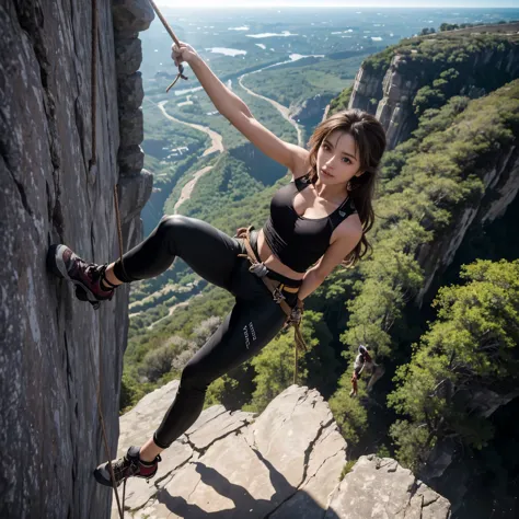 20 year old woman、best beautiful girl、masterpiece、real、live-action、accurate image、high definition、rock climbing、free climbing、sh...