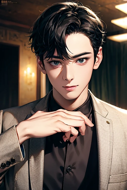 masterpiece, masterpiece_portrait, distinct, distinct_image, high_resolution, highres, high_quality_anime, high_quality, hyper_detail, finely_detailed,4K, men, ChaEunWu, a man in a suit, black suit,