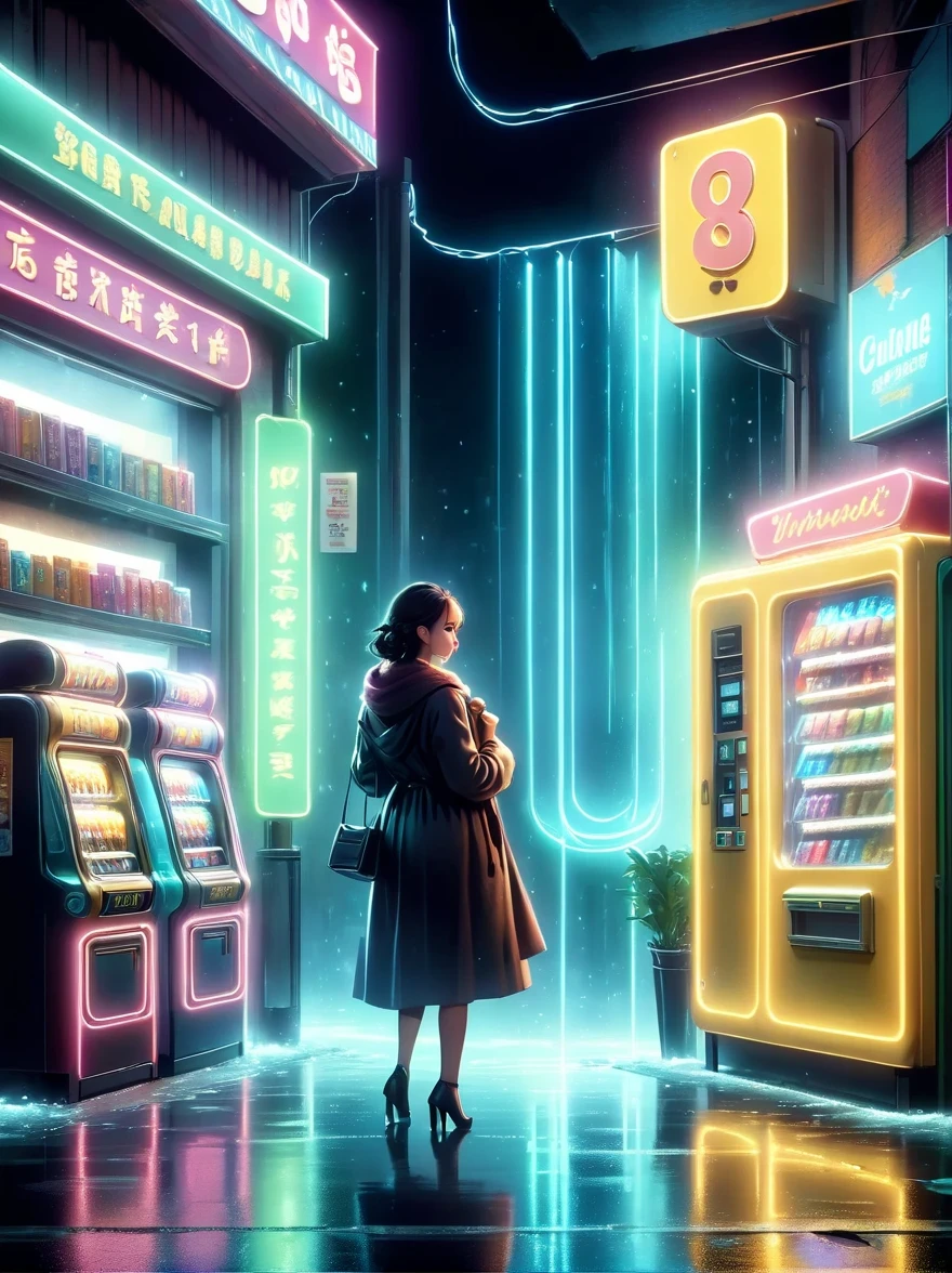 (best quality,4k,8k,highres,masterpiece:1.2),ultra-detailed,(realistic,photorealistic,photo-realistic:1.37),dark, mysterious, midnight convenience store, empty street, dimly lit neon signs, solitary figures, haunting atmosphere, rain-slicked pavement, flickering lights, misty air, distant traffic sounds, abandoned shopping carts, damp walls, glowing vending machines, empty cashier counter, deserted shelves, hidden secrets, silent footsteps, chilling silence, blurred reflections, a sense of anticipation, cinematic composition, film noir style, somber color palette, dramatic play of shadows, supernatural presence