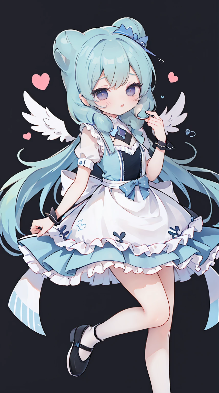 masterpiece, best quality, high resolution, aabeta, double, simple background, standing, slim waist, cute, {{{{{pastel blue fluffy puffy dress, (white apron )}}}}}, (PastelColors: 1.3)