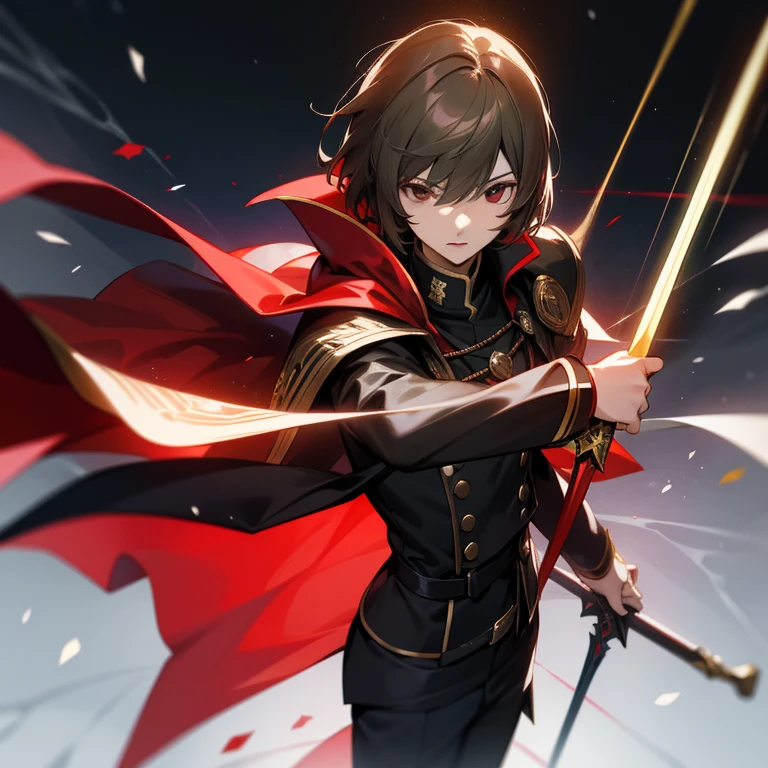 joven, cabello morado, cara de akechi, ojos celestes, En una biblioteca, fantasy pound, Final Fantasy Type-0, Traje Zero Class, uniforme negro, sosteniendo un libro, Little red cape,, 4k, Final Fantasy