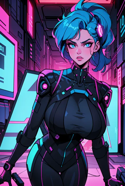 a digital painting of a woman with blue hair, cyberpunk art by josan gonzalez, behance contest winner, afrofuturism, synthwave, ...