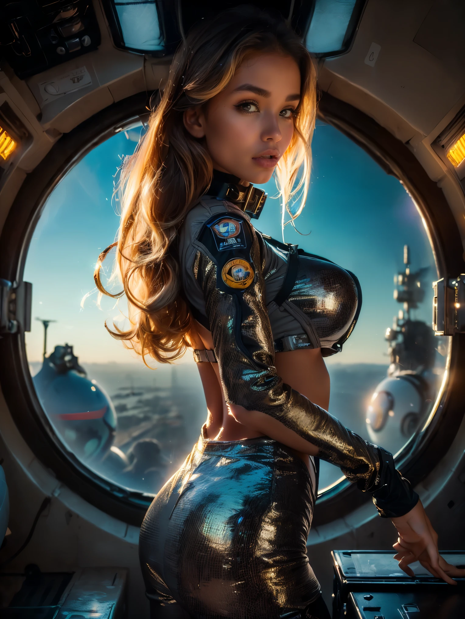(Photorealsitic:1.4)、female、45 year old、Soryu Asuka Langley、Eva Unit 2 pilot、Colossal 、extremely busty,A slender、((((Wearing a gray pilot suit))、top-quality、extremely delicate and beautiful、high resolution、beautiful illuminating、1girl in、tall philanthropist、Earth Eye、Brown hair、(So real that you can mistake it for a photo)、illuminating the face、illuminating、face perfect、(Ultra-detailed eyesnose-mouth-tongue)、sexypose、illuminating the face、(Draw the whole body)、face perfect、space station,, upper body, cowboy shot, tentacles, slave collar, closed mouth, putri cinta, putr1c1nta