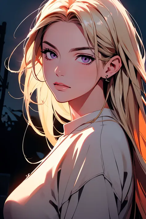 2d illustration, anime, a painting portrait in fine arts, in manhwa style, Bishamon from noragami, 1girl, blond long hair, big h...