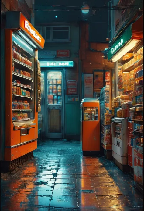 midnight convenience store, best quality, masterpiece, very aesthetic, perfect composition, intricate details, ultra-detailed, b...