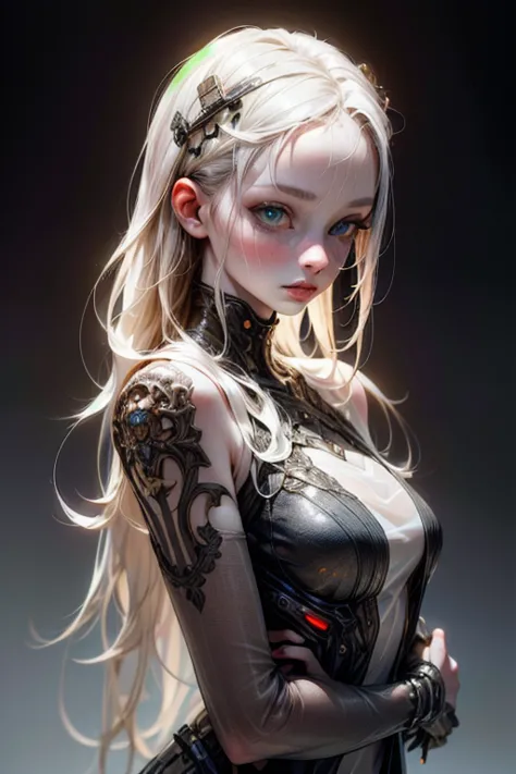 (biopunk girl:1.2), mullet hairstyle, (translucent pale skin:1.4), no humans, beautiful eyes with fine symmetry, punk light suit...