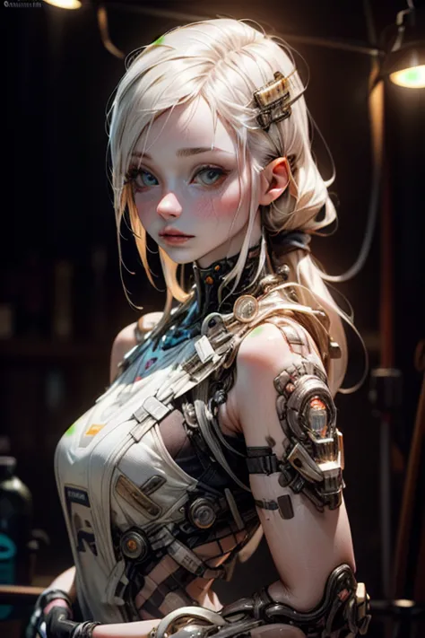 (biopunk girl:1.4), mullet hairstyle, (translucent pale skin:1.4), no humans, beautiful eyes with fine symmetry, miko suit, (int...