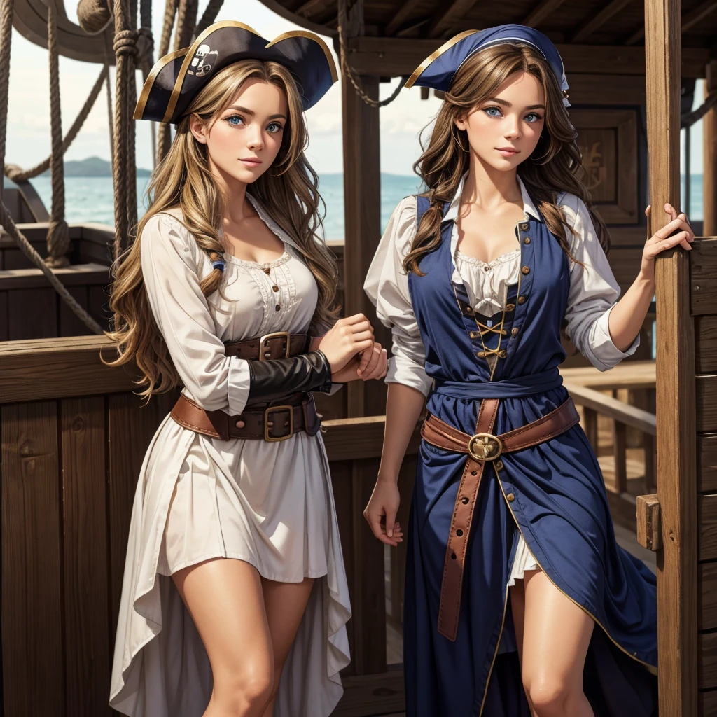 Mary has light brown wavy hair, one blue eye and one brown eye, and a very fair complexion. She is a pirate and has her own ship she wears a pirate dress