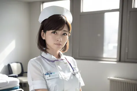 1 girl,(wearing white nurse clothes:1.2),(raw photo, highest quality), (realistic, photo-realistic:1.4), masterpiece, very delic...