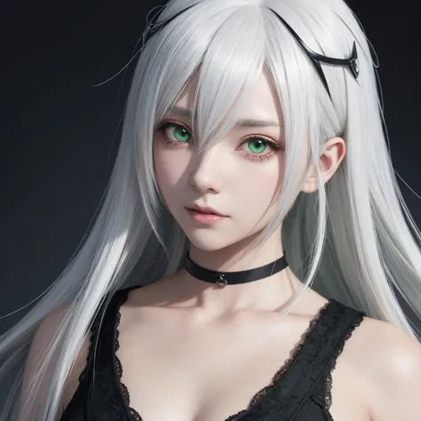 anime girl with white hair and green eyes, detailed digital anime art, anime style 4k, white haired god, anime art wallpaper 4k,...