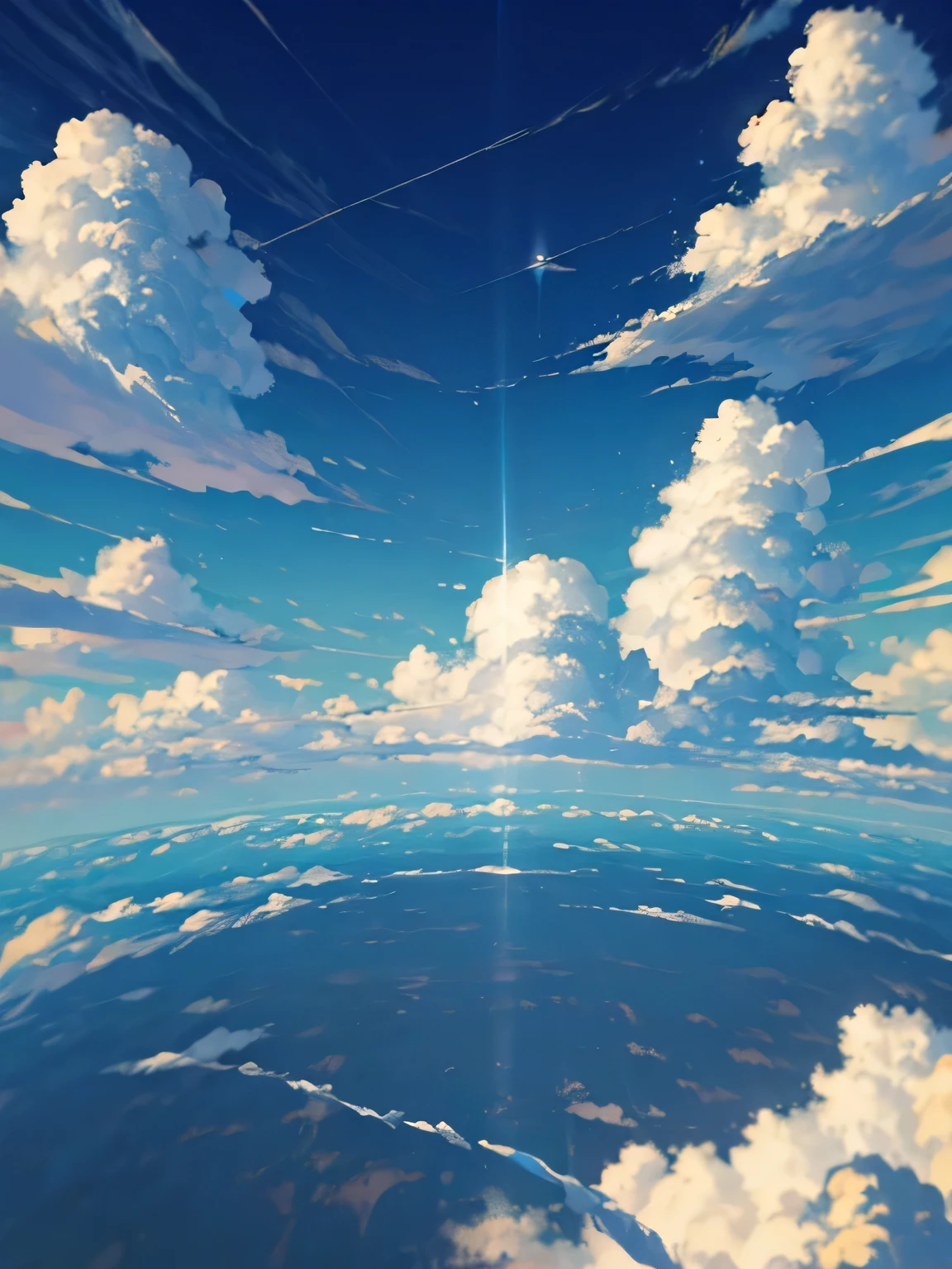 (highres,photorealistic),blue sky filled with fluffy clouds,realistic clouds in a clear blue sky,sunlight illuminating white clouds,serene atmosphere,fluffy cumulus clouds,dreamy sky,scattered clouds floating in the blue sky,vibrant blue color,soft sunlight,peaceful and calm ambiance,serene and tranquil scene,vivid and natural colors,gentle and wispy cloud formations,puffy and cotton-like clouds,seamless transition between sky and clouds,crisp and clear air,celestial beauty,ethereal and heavenly atmosphere