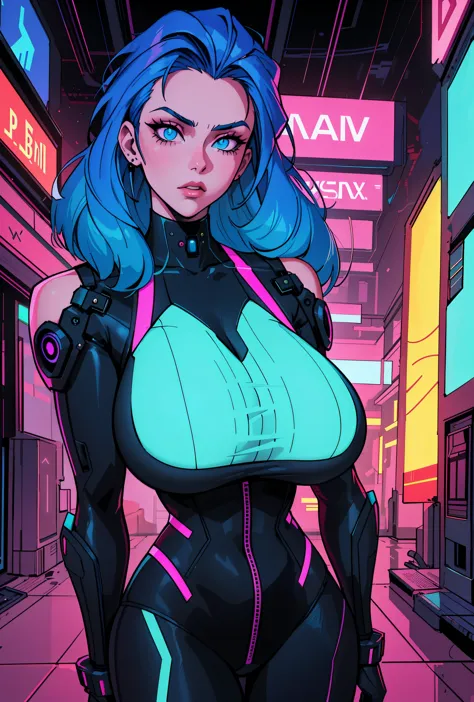 a digital painting of a woman with blue hair, cyberpunk art by josan gonzalez, behance contest winner, afrofuturism, synthwave, ...