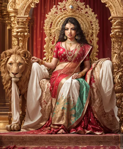 bhagyashree, Full size real photograph of a Kerala mallu busty sexy nude woman in royal throne, 8k high res render, sexy busty b...