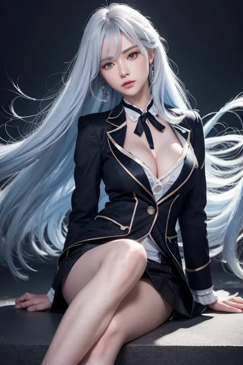 anime style、white skin、white hair、long hair、Hair with blue highlights、look up、The largest and most prominent、Colorful gas expres...
