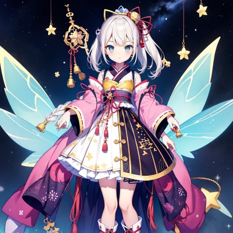 1girl、vtuber-fullbody、Star Fairy、masterpiece、official art、Super detailed、super beautiful、かわいいStar Fairy、white straight short hai...