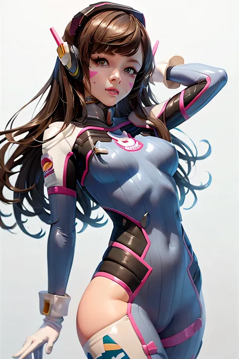 masterpiece, best quality,1girl, d.va (overwatch), solo, long hair, whisker markings, bodysuit, brown hair, facial mark, gloves,...