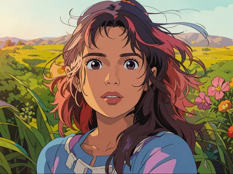 gorgeous latina face, ghibli style, ((masterpiece)),((best quality)),(detailed),illustration,8k,colorful, high contrast