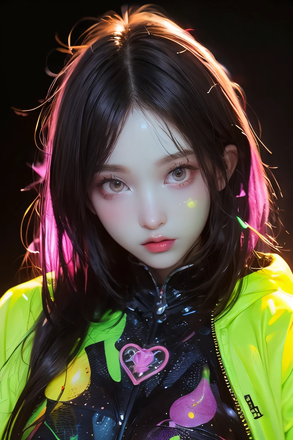 เรืองแสงในที่มืด ，สีกระเด็น，Captivating psychedelic surreal neon amazing universe สวย gorgeous women in a bright colorful neon light，มาร์ค เลย์เดน、แดเนียล เมอร์เรียม、สีนีออนสดใสในสไตล์ของ Frank Frazetta และ Boris Vallejo, 、เสื้อผ้าแฟชั่น，รองเท้าแตะ，สถิตยศาสตร์, สามเท่า, ไม่ธรรมดา, สวย, รายละเอียดที่ดี, รายละเอียดที่ซับซ้อน, รายละเอียดมาก, ภาพวาดสีน้ำมัน, สีที่ซับซ้อน, ภาพเหมือน