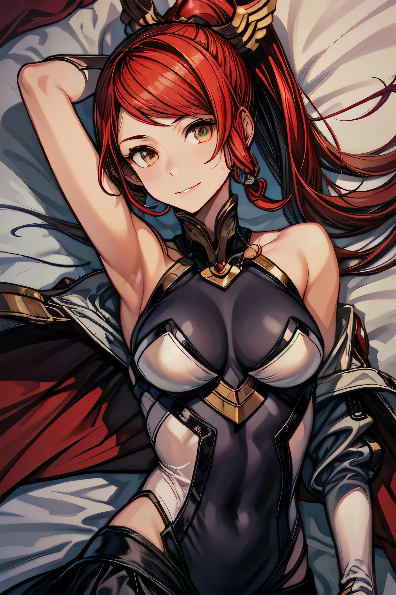 A close up of a woman laying in bed with a red hair - SeaArt AI