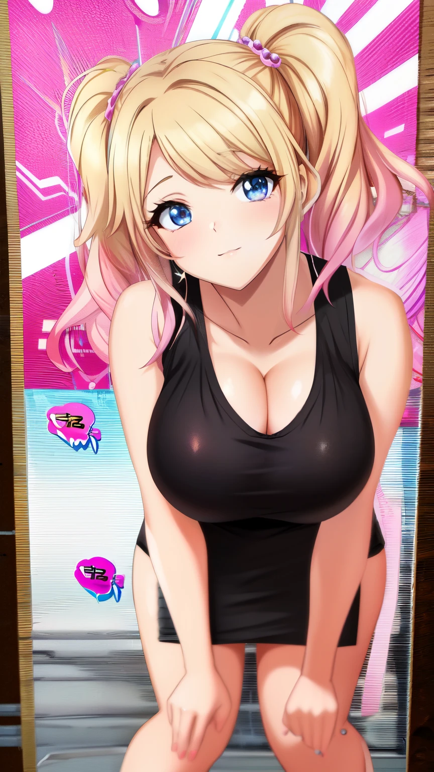 Anime girl in black top and black shorts posing for a picture - SeaArt AI