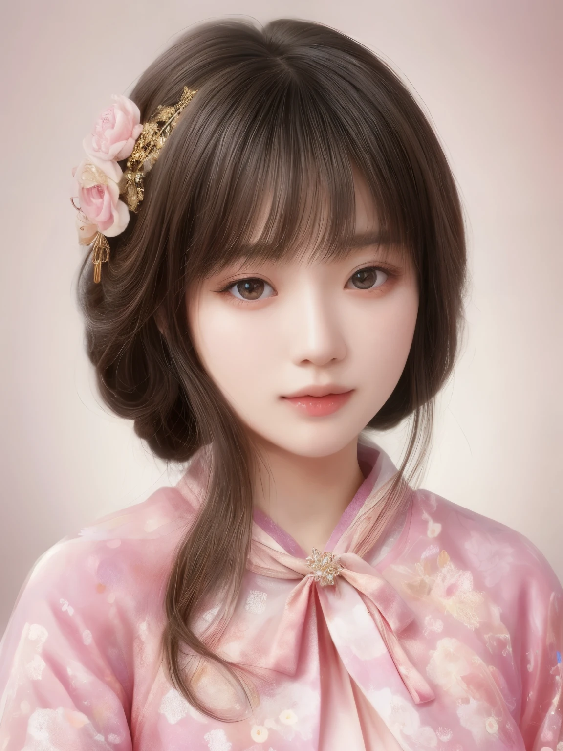 Hyper-realistic portrait of a Japanese girl, elegant and sophisticated, close-up, shallow depth of field, soft lighting, high resolution, accurate representation, unique, creative, well-lit, clear details, Canon EOS R5, 85mm lens, f/1.2, refined, well-composed, unique pose, neutral color tones, intricate details, natural beauty