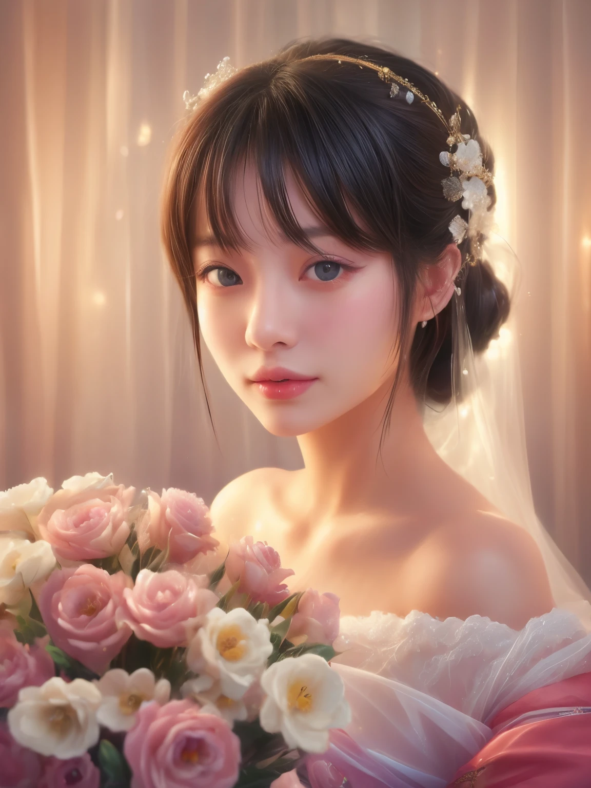 Hyper-realistic portrait of a Japanese girl, elegant and sophisticated, close-up, shallow depth of field, soft lighting, high resolution, accurate representation, unique, creative, well-lit, clear details, Canon EOS R5, 85mm lens, f/1.2, refined, well-composed, unique pose, neutral color tones, intricate details, natural beauty