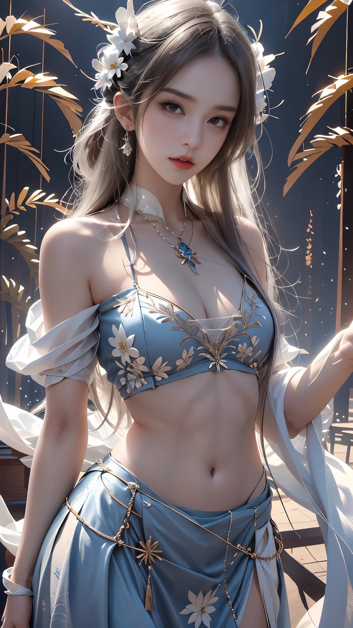 masterpiece，best quality，high quality，High definition，high quality的纹理，high quality的阴影，High details，Beautiful details，fine details，Extremely detailed CG，Detailed texture，lifelike面部表现，lifelike，colorful，Beautifully，sharp focus，(intricate details，Pure love face_v1:0.5)，(Beautifully face with beautiful details，(Beautifully eyes)，Perfectly proportioned face，HighSkin details，Skin details，The optimal ratio of four fingers to one thumb，emaciated:1.3)，1 girl，17 years old，High，(Smooth abdominal muscles:1.55)，(abdominal muscles:0.5)，beautiful，perfect，High，((Big breasts, big breasts, big breasts)), ((bare shoulders)), ((The skirt is very short)), (long legs)，(straight legs)，(thin waist)，((White skin))，White skin，((White skin))，(Emma Watson)，big breasts，((Caucasian))，Light blonde hair，Stand with your legs apart，looking at the audience，whole body，Portrait of cute blonde girl，((Standing in the wheat field,look into the distance))，bloom，orange mist，kinetic，strands of hair，lifelike，high quality渲染，amazing art，high quality，Film texture，Fuji XT3，dream