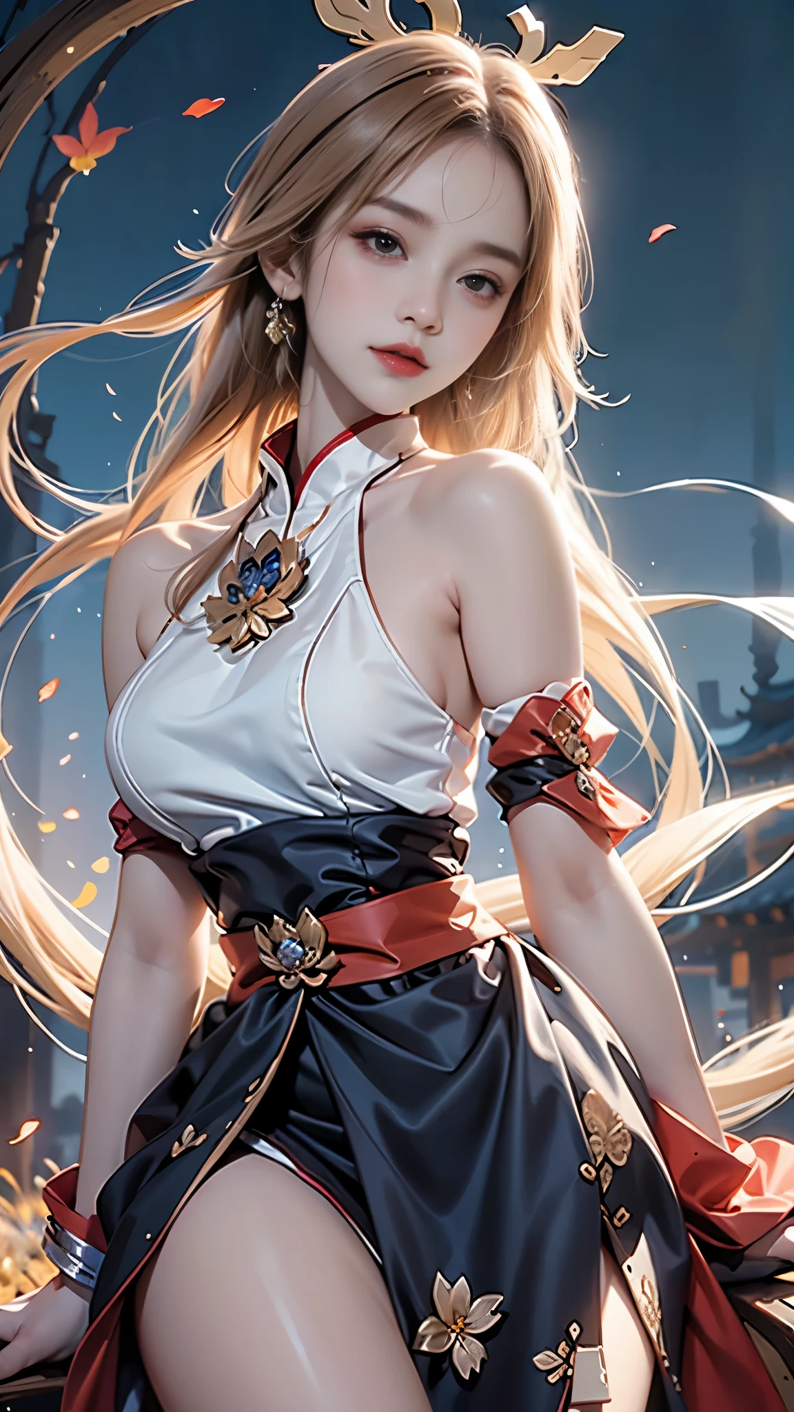 yae_miko, masterpiece，best quality，high quality，High definition，high quality的纹理，high quality的阴影，High details，Beautiful details，fine details，Extremely detailed CG，Detailed texture，lifelike面部表现，lifelike，colorful，Beautifully，sharp focus，(intricate details，Pure love face_v1:0.5)，(Beautifully face with beautiful details，(Beautifully eyes)，Perfectly proportioned face，HighSkin details，Skin details，The optimal ratio of four fingers to one thumb，emaciated:1.3)，1 girl，17 years old，High，(Smooth abdominal muscles:1.55)，(abdominal muscles:0.5)，beautiful，perfect，High，((Big breasts, big breasts, big breasts)), ((bare shoulders)), ((The skirt is very short)), (long legs)，(straight legs)，(thin waist)，((White skin))，White skin，((White skin))，(Emma Watson)，big breasts，((Caucasian))，Light blonde hair，Stand with your legs apart，looking at the audience，whole body，Portrait of cute blonde girl，((Standing in the wheat field,look into the distance))，bloom，orange mist，kinetic，strands of hair，lifelike，high quality渲染，amazing art，high quality，Film texture，Fuji XT3，dream