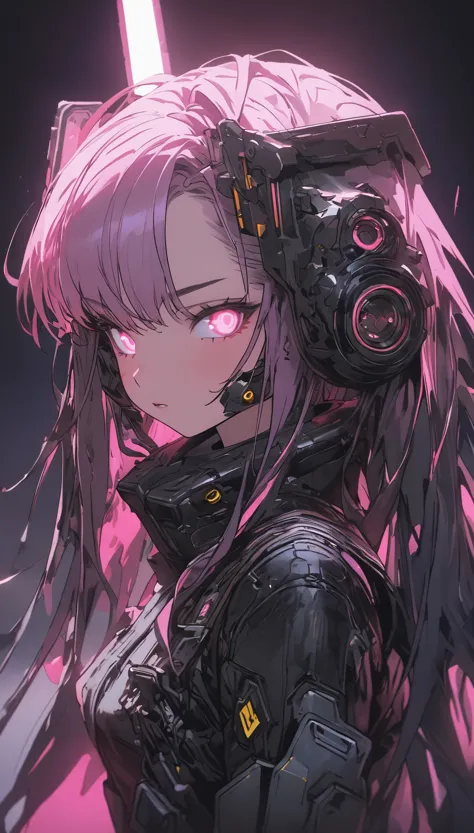 (highest quality、masterpiece、High resolution、detailed)anime style、flat style、(Shining eyes、detailed美しい顔), BREAK,dark_fantasy, cyber punk, (gun, 1.1), 1 person, Wonders of the machine, Robotic presence, Cybernetics Guardian, green, 8K, simple background, BR...