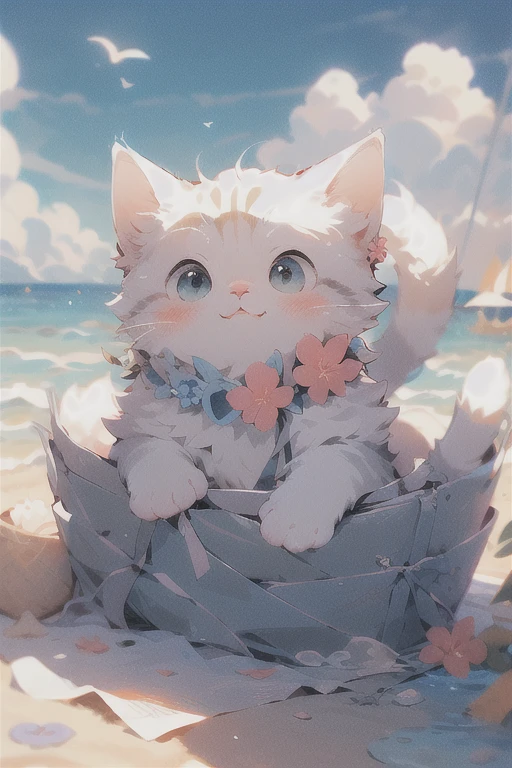 , (masterpiece:1.2), best quality,pixiv,
没have人类, flower, have, Cat, blush, beach, straw have, outdoor, looking at the audience, Keep your mouth shut, :3, animal, sky, sand, Smile, have flower, alone, sky空
 