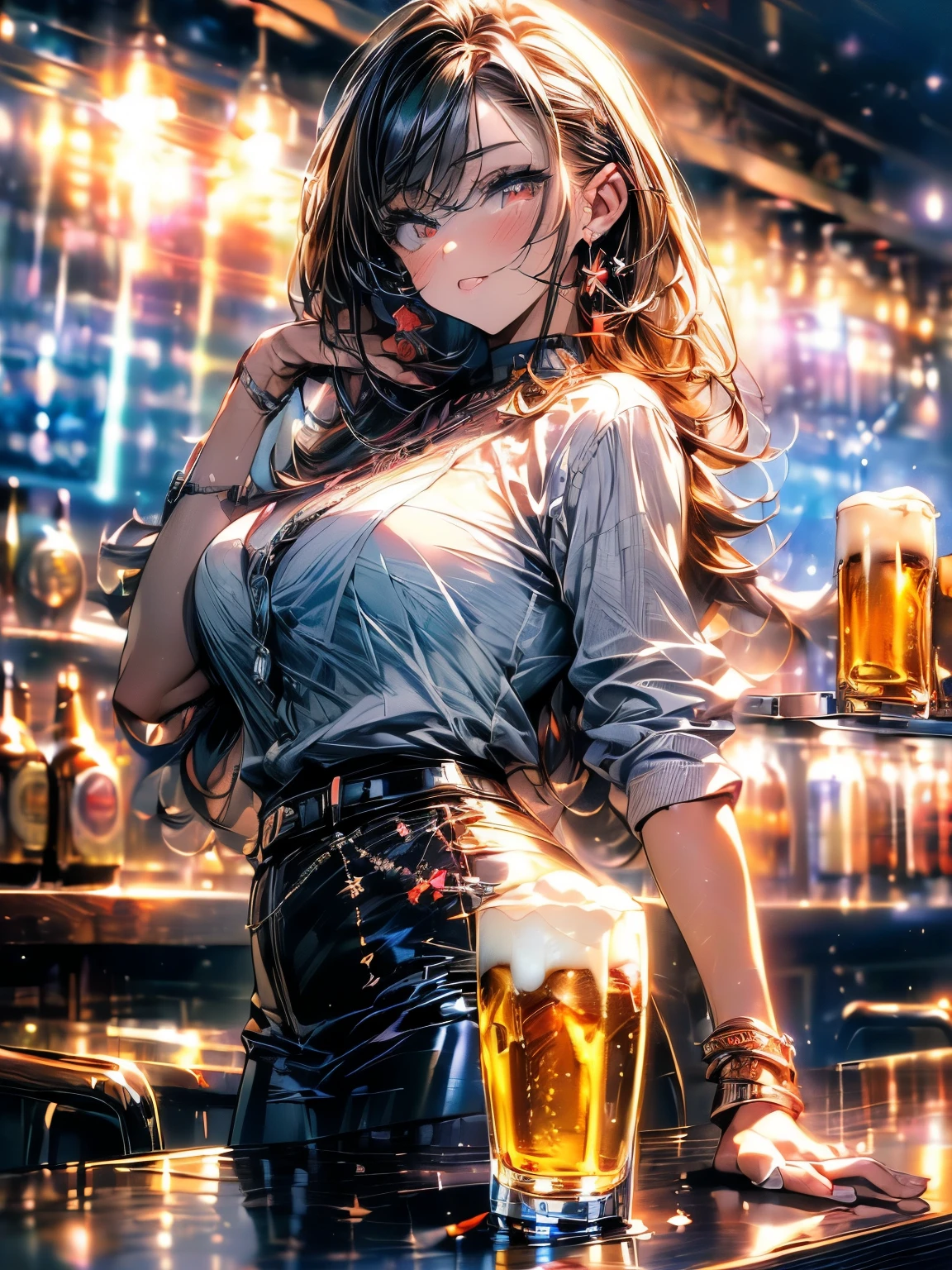 ((((masterpiece, best quality, ultra detail, very_high_resolution, large_filesize, full color)))), CG, 3D, Real, Beer , Beer , Beer , 大量のBeer , good job, drinking party, red eyes